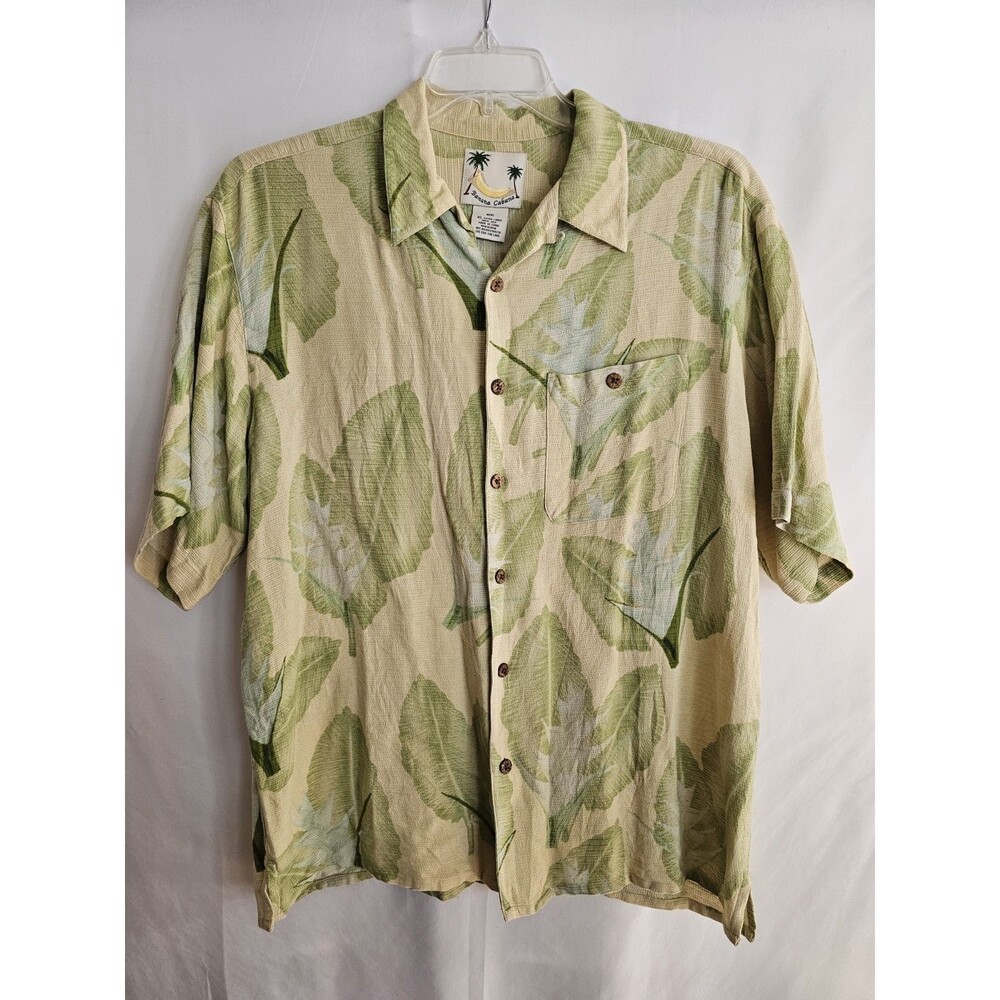 Banana Cabana Shirt Silk Hawaiian Green Leaf Print Mens Size XL